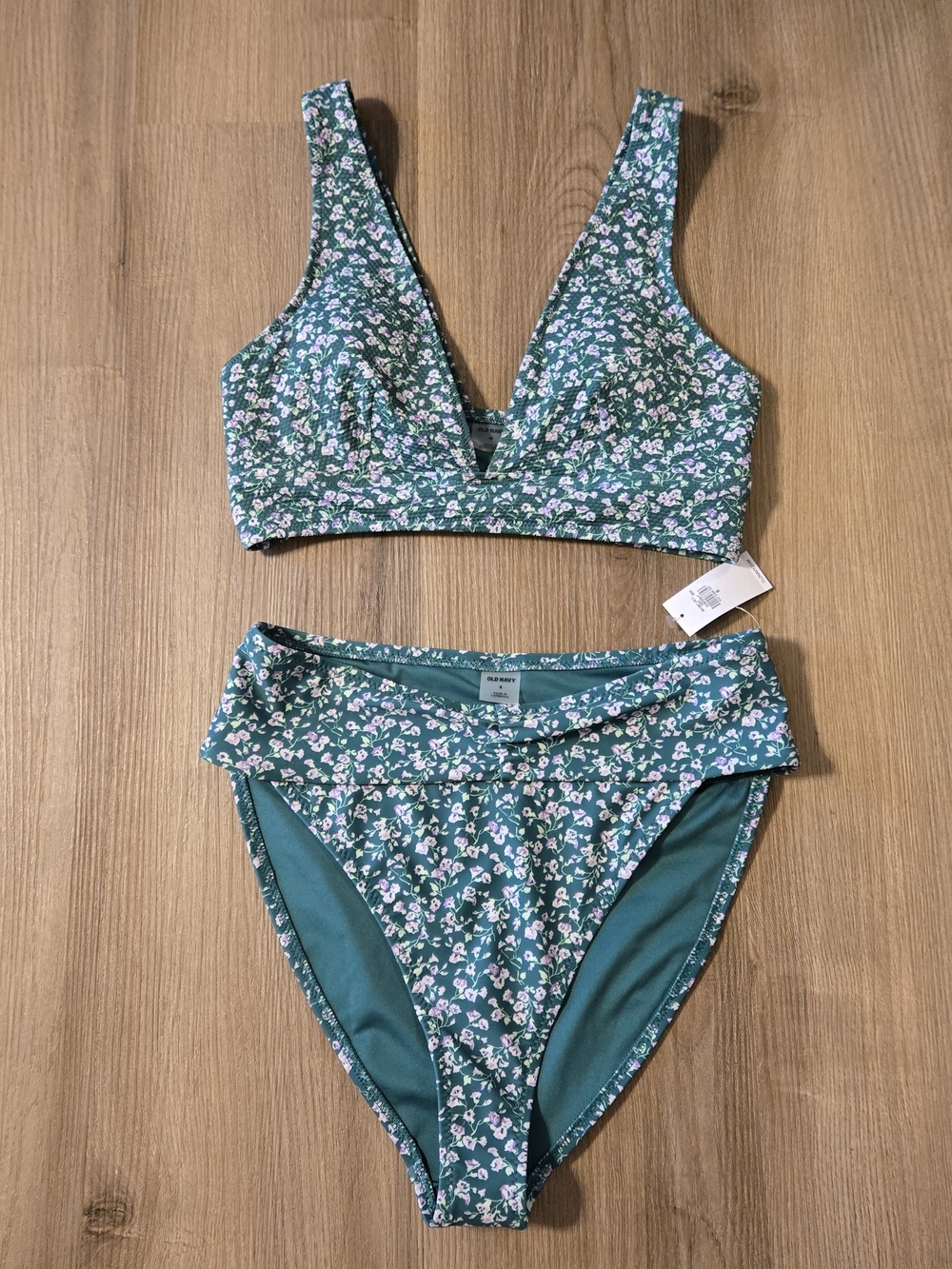 Old Navy Green Floral Two-Piece Bikini Set